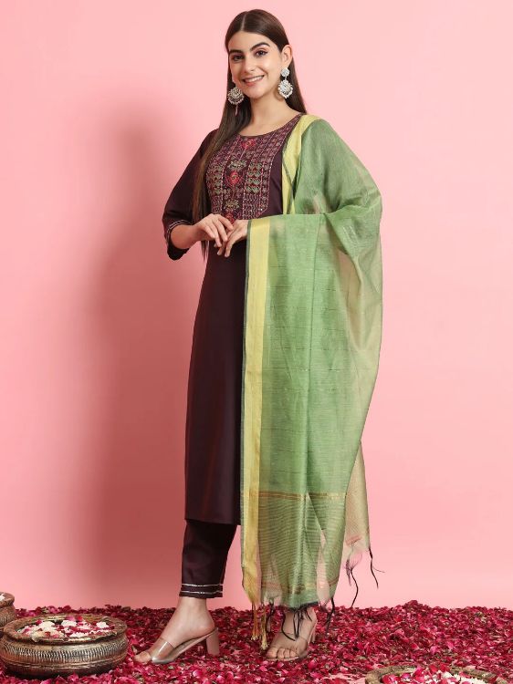 Picture of Statuesque Silk Blend Purple Readymade Salwar Suits