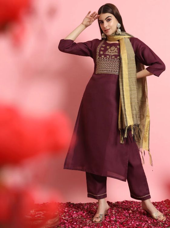 Picture of Excellent Pure Cotton Purple Readymade Salwar Suits