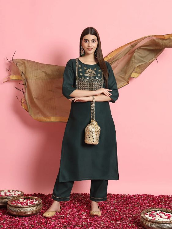 Picture of Excellent Pure Cotton Green Readymade Salwar Suits