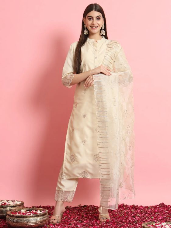 Picture of Fascinating Silk Blend White Readymade Salwar Suits