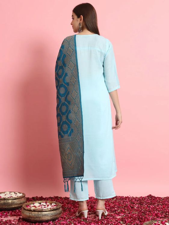 Picture of Ideal Cotton Silk Blend Light Sky Blue Readymade Salwar Suits