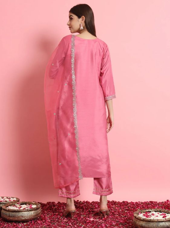 Picture of Pleasing Silk Blend Pink Readymade Salwar Suits