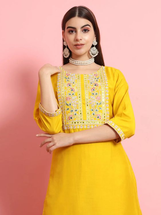 Picture of Grand Silk Blend Yellow Readymade Salwar Suits