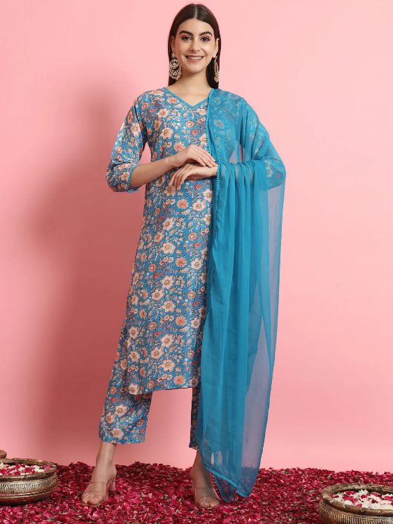 Picture of Beautiful Viscose Rayon Blue Readymade Salwar Suits