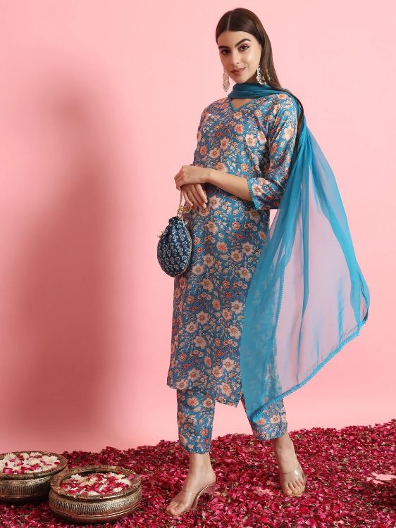 Picture of Beautiful Viscose Rayon Blue Readymade Salwar Suits
