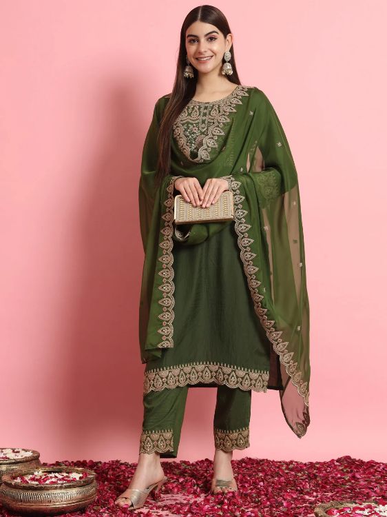 Picture of Grand Silk Blend Green Readymade Salwar Suits