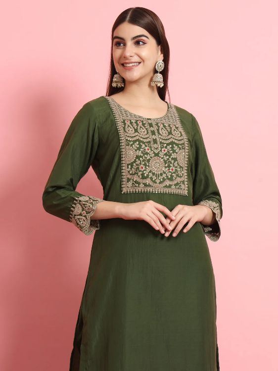 Picture of Grand Silk Blend Green Readymade Salwar Suits