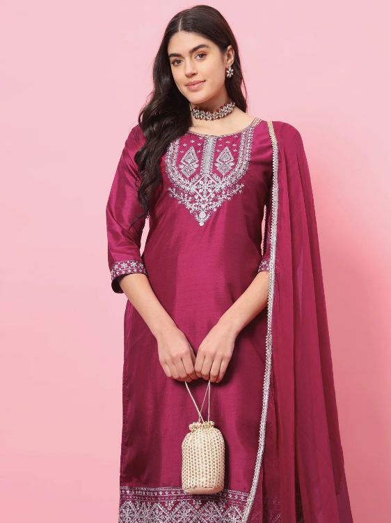 Picture of Exquisite Silk Blend Pink Readymade Salwar Suits