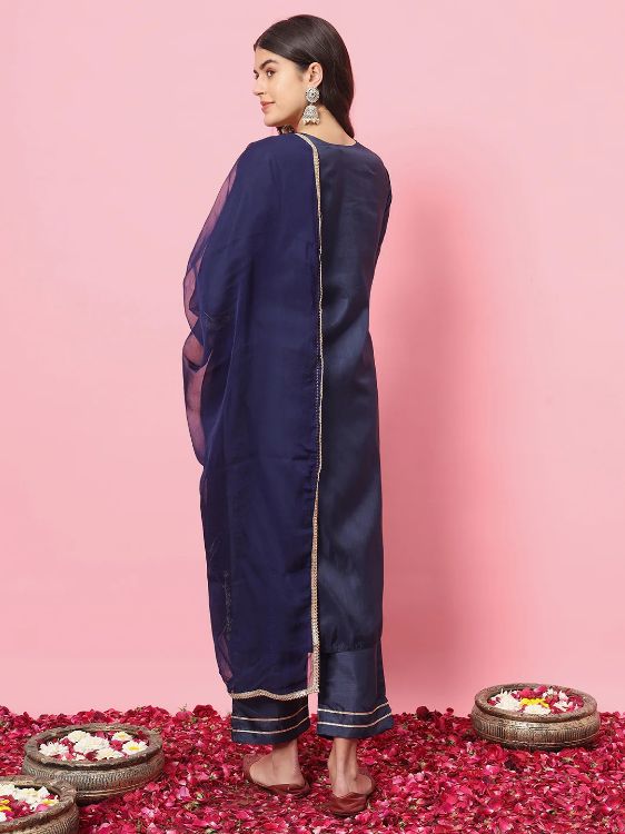 Picture of Beauteous Silk Blend Navy Blue Readymade Salwar Suits