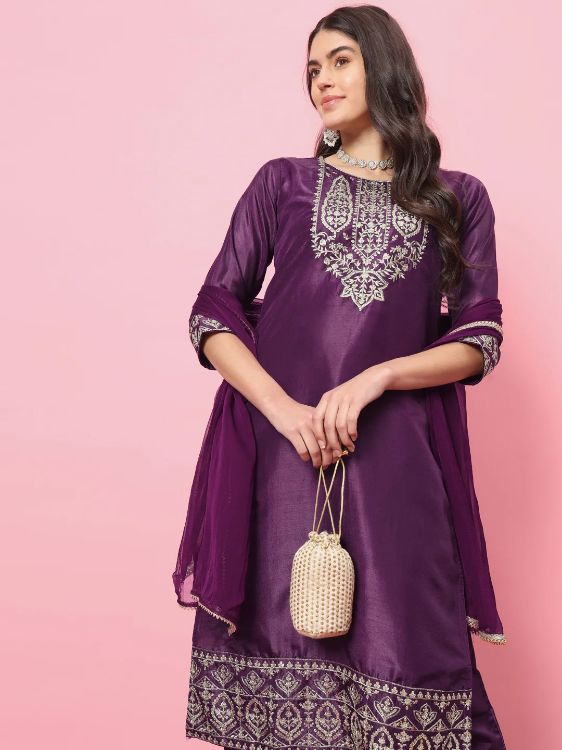 Picture of Magnificent Silk Blend Purple Readymade Salwar Suits
