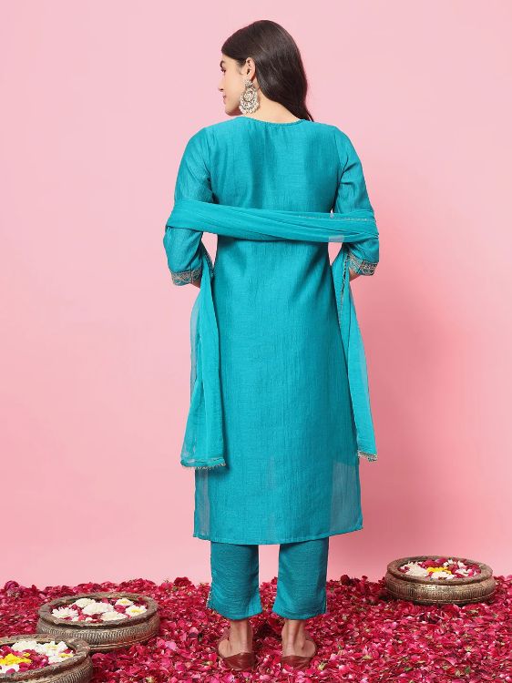 Picture of Good Looking Silk Blend Blue Readymade Salwar Suits