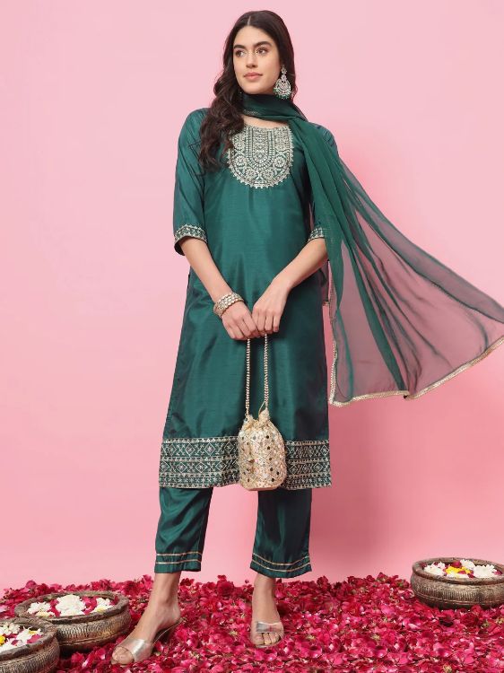 Picture of Comely Silk Blend Green Readymade Salwar Suits