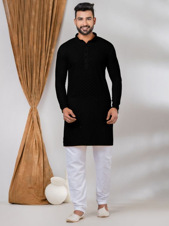 Picture of Radiant Rayon Black Kurta Pajama