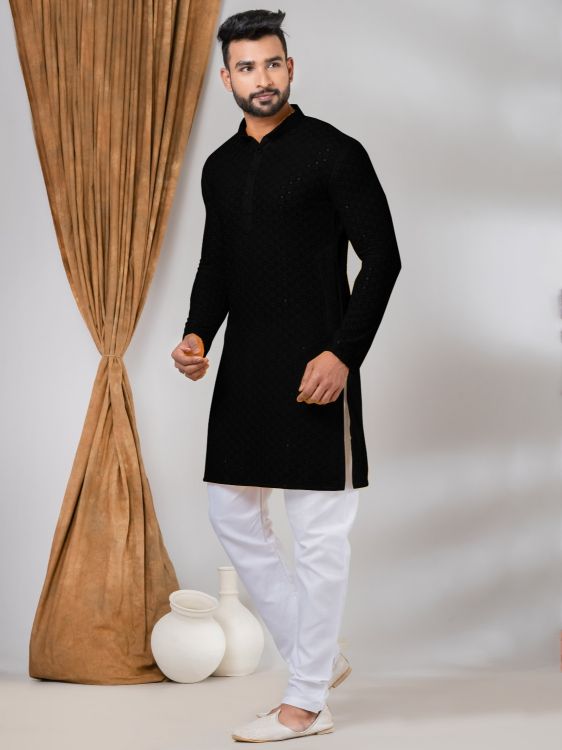 Picture of Radiant Rayon Black Kurta Pajama