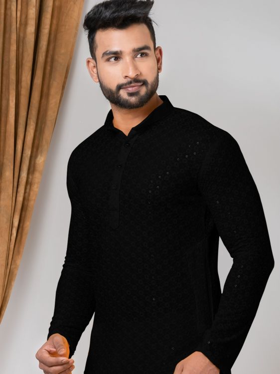 Picture of Radiant Rayon Black Kurta Pajama