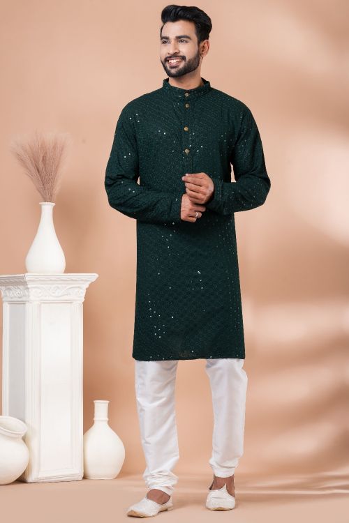 Picture of Ideal Rayon Green Kurta Pajama