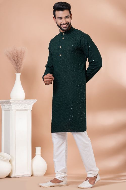 Picture of Ideal Rayon Green Kurta Pajama