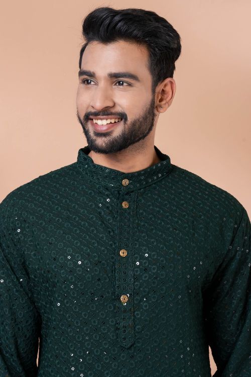 Picture of Ideal Rayon Green Kurta Pajama