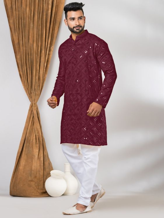 Picture of Magnificent Cotton Maroon Kurta Pajama