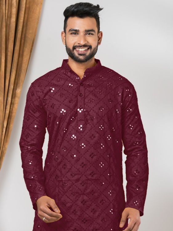 Picture of Magnificent Cotton Maroon Kurta Pajama