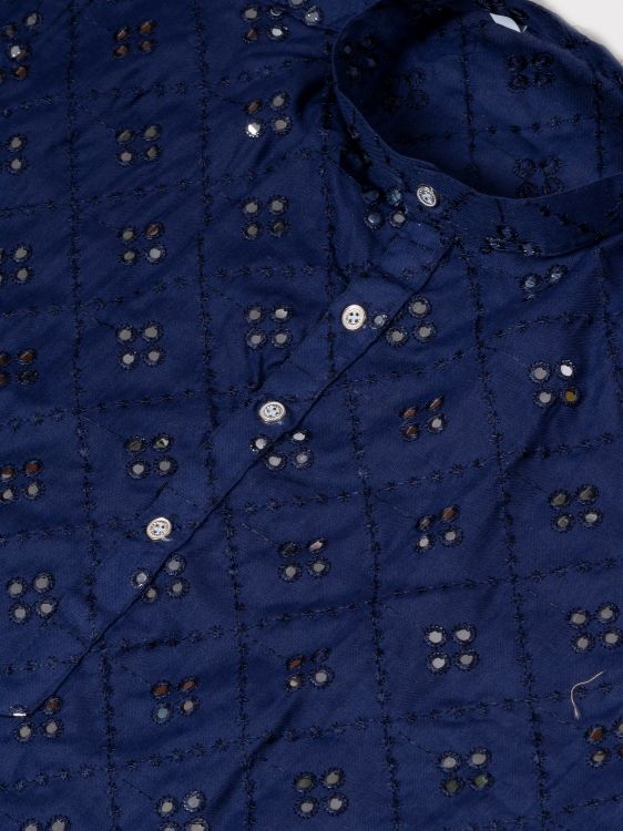 Picture of Elegant Cotton Navy Blue Kurta Pajama