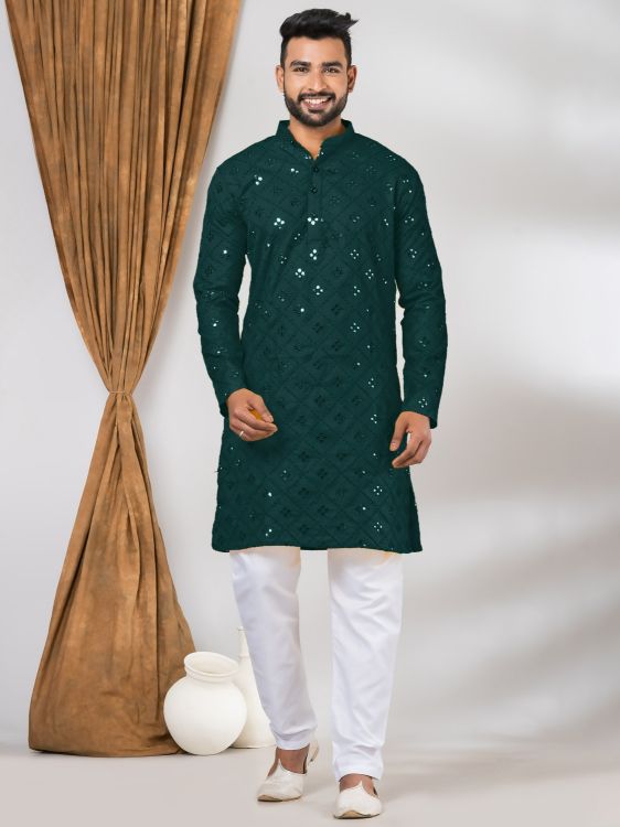 Picture of Beauteous Cotton Green Kurta Pajama