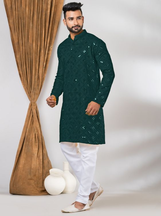 Picture of Beauteous Cotton Green Kurta Pajama