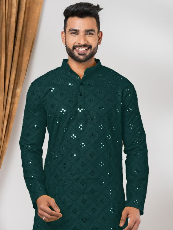 Picture of Beauteous Cotton Green Kurta Pajama