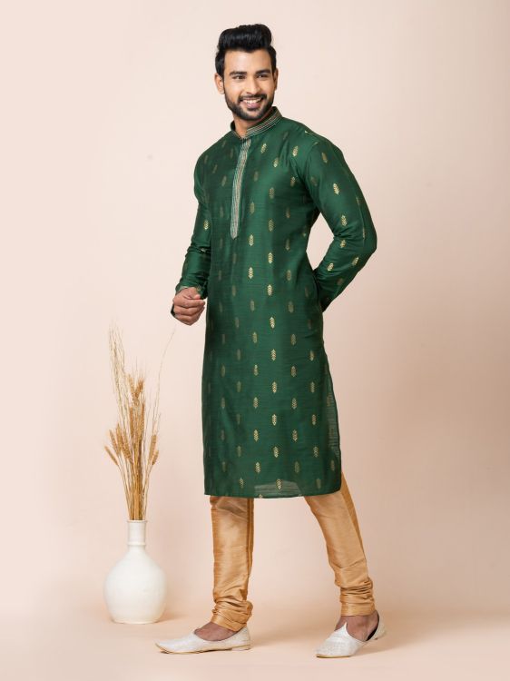 Picture of Ravishing Cotton Jacquard Silk Green Kurta Pajama