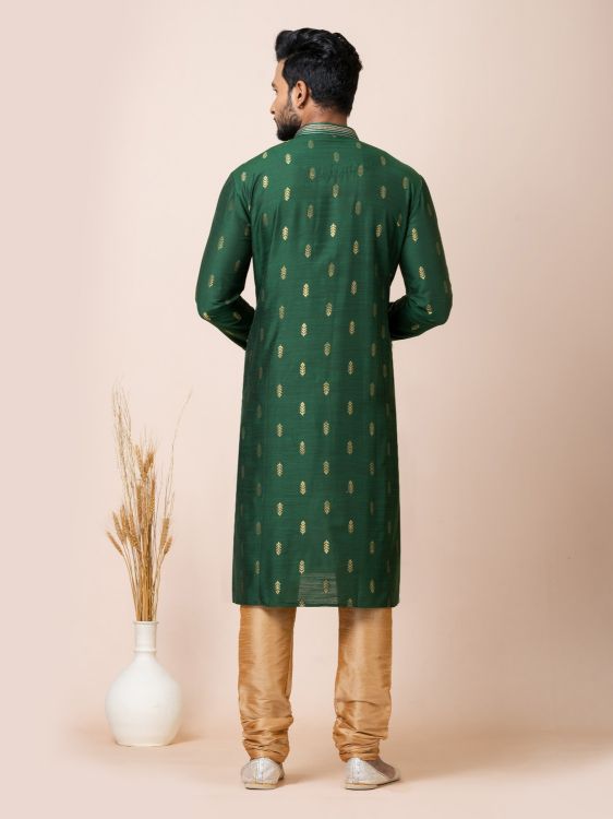 Picture of Ravishing Cotton Jacquard Silk Green Kurta Pajama