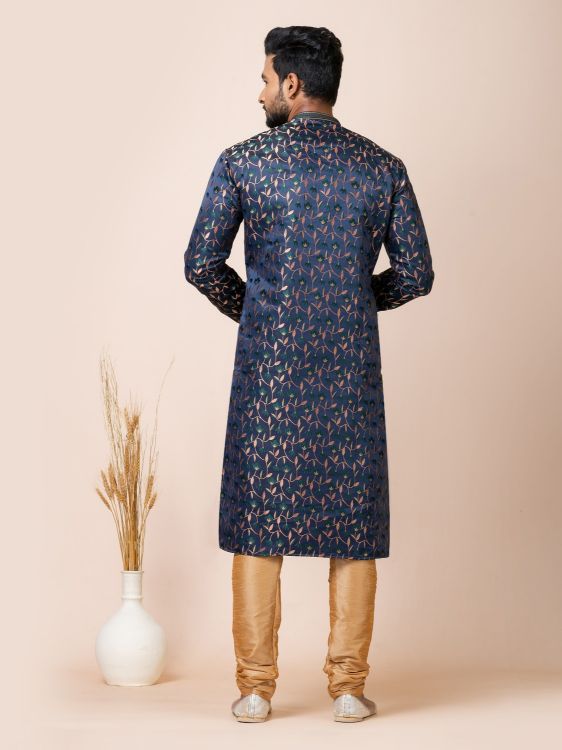 Picture of Amazing Jacquard Silk Navy Blue Kurta Pajama