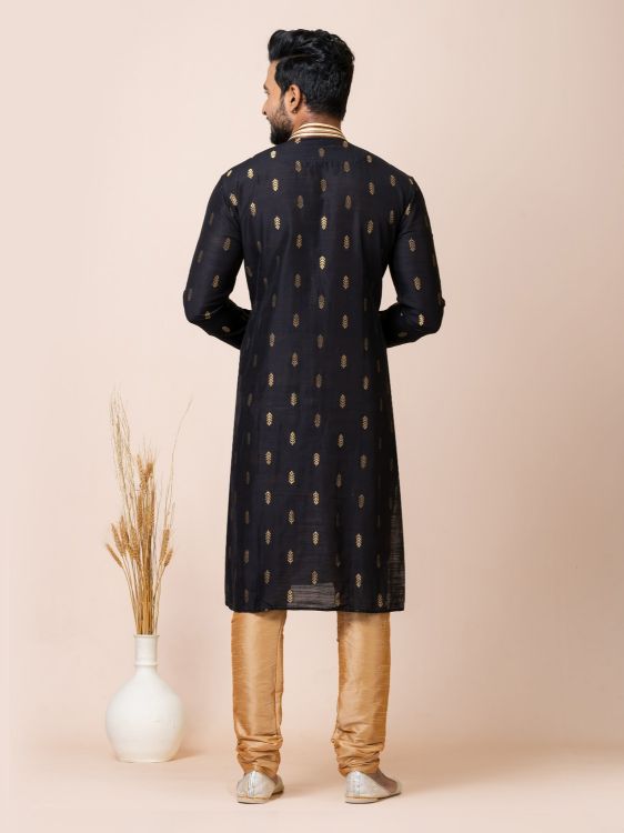 Picture of Magnificent Cotton Jacquard Silk Black Kurta Pajama