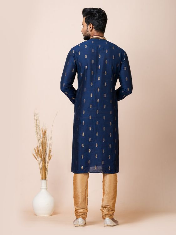 Picture of Nice Cotton Jacquard Silk Blue Kurta Pajama