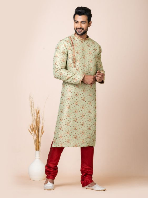 Picture of Charming Jacquard Silk Light Mint Kurta Pajama