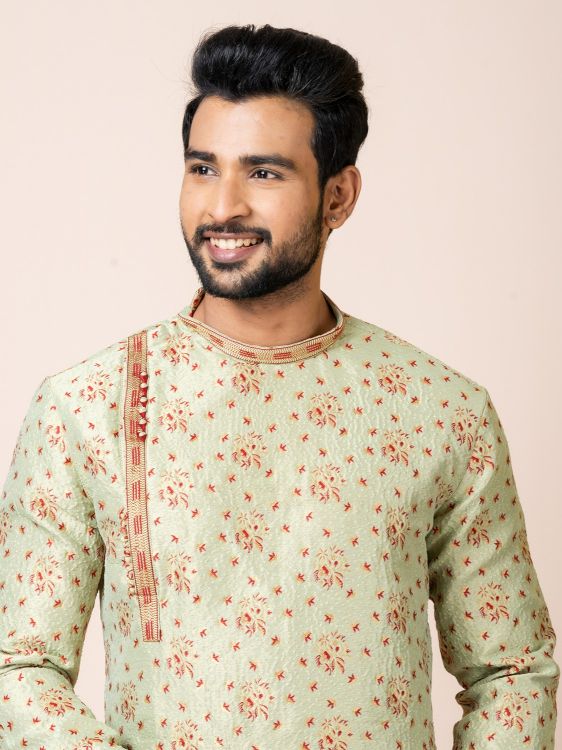 Picture of Charming Jacquard Silk Light Mint Kurta Pajama