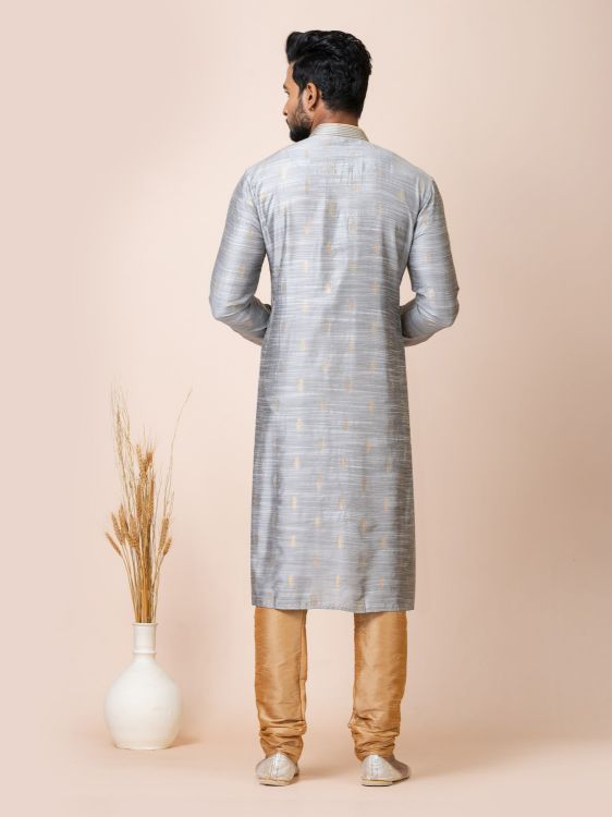Picture of Ideal Cotton Jacquard Silk Grey Kurta Pajama