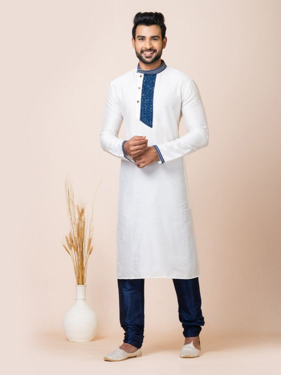 Picture of Fine Ps Viscose White Kurta Pajama