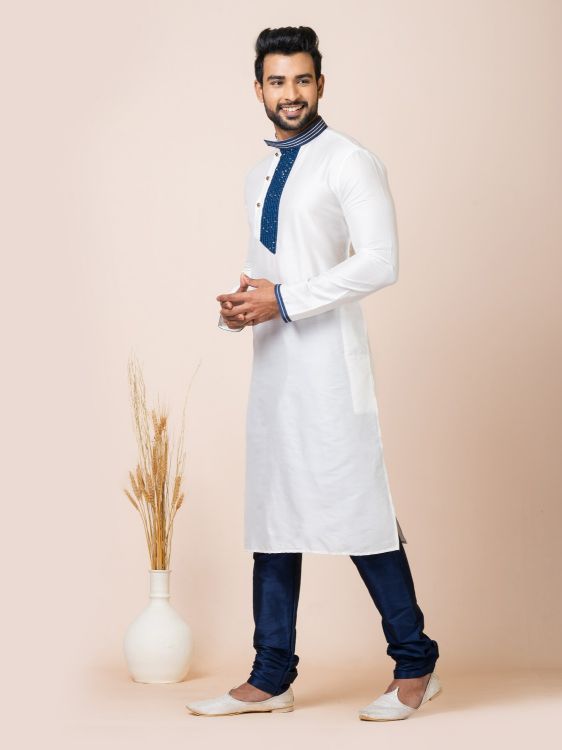 Picture of Fine Ps Viscose White Kurta Pajama