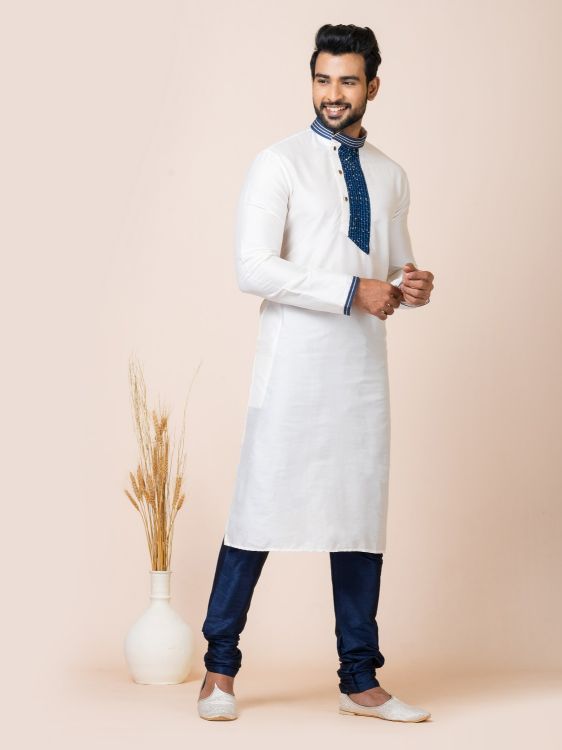 Picture of Fine Ps Viscose White Kurta Pajama