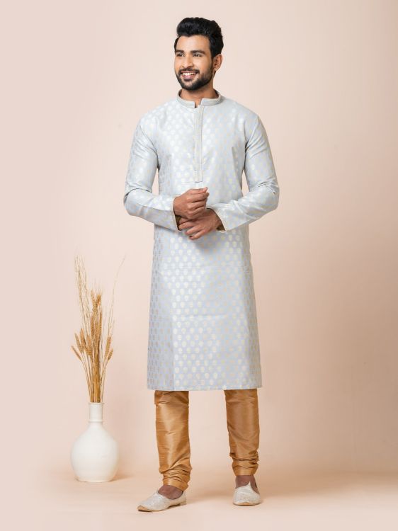 Picture of Good Looking Jacquard Silk Grey Kurta Pajama