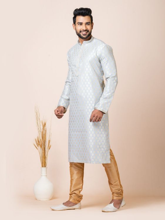 Picture of Good Looking Jacquard Silk Grey Kurta Pajama