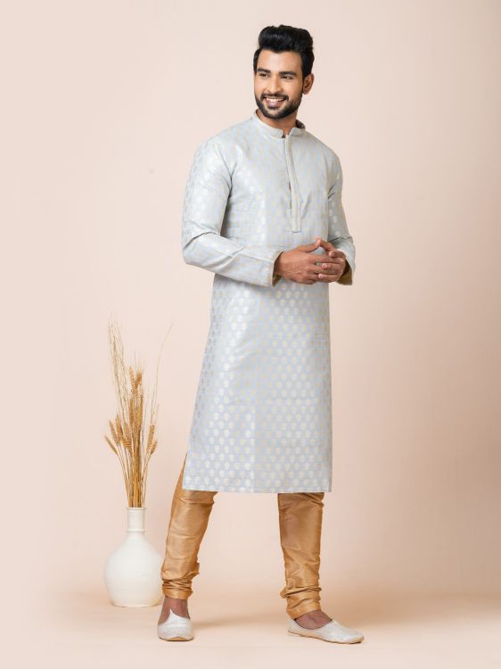 Picture of Good Looking Jacquard Silk Grey Kurta Pajama
