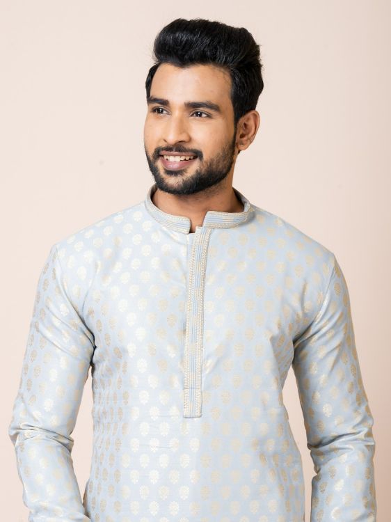 Picture of Good Looking Jacquard Silk Grey Kurta Pajama