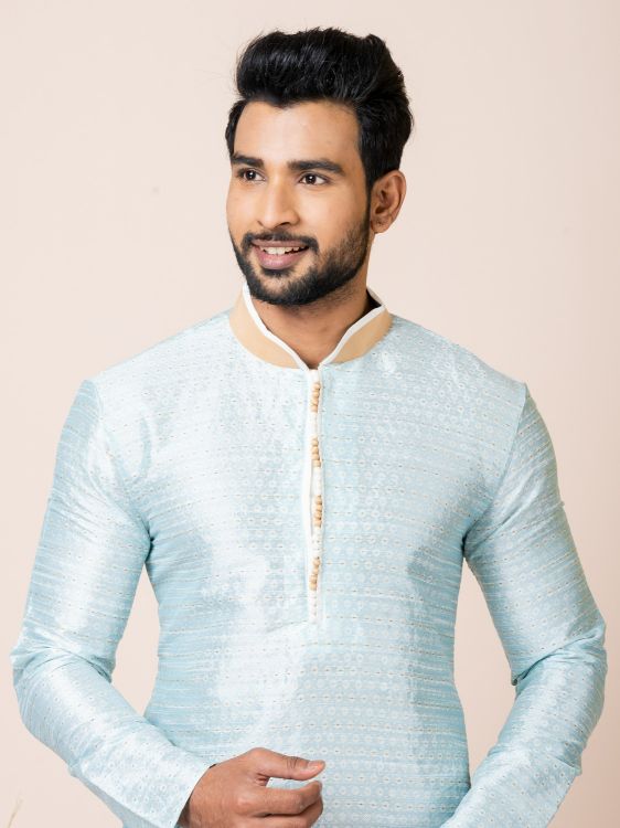 Picture of Radiant Jacquard Sky Blue Kurta Pajama