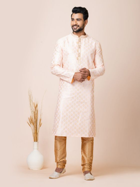 Picture of Resplendent Jacquard Silk Cream Kurta Pajama