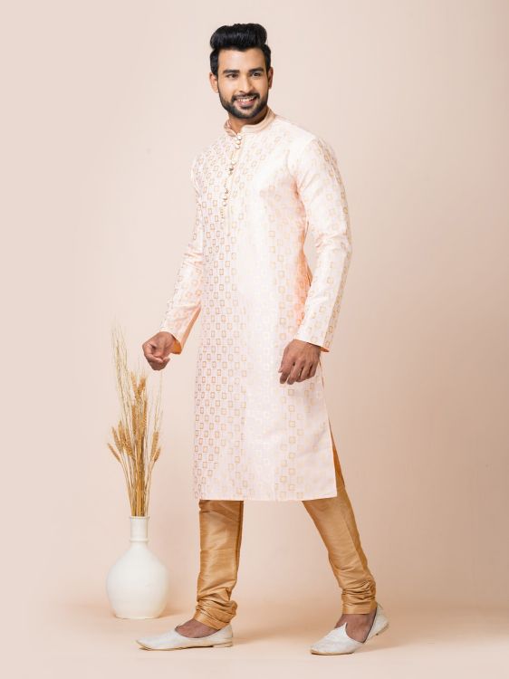 Picture of Resplendent Jacquard Silk Cream Kurta Pajama