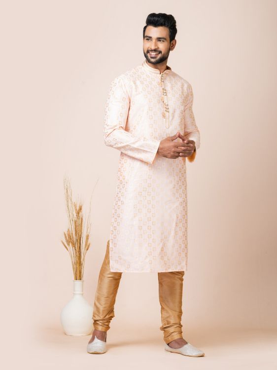 Picture of Resplendent Jacquard Silk Cream Kurta Pajama