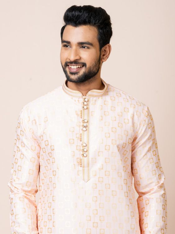 Picture of Resplendent Jacquard Silk Cream Kurta Pajama