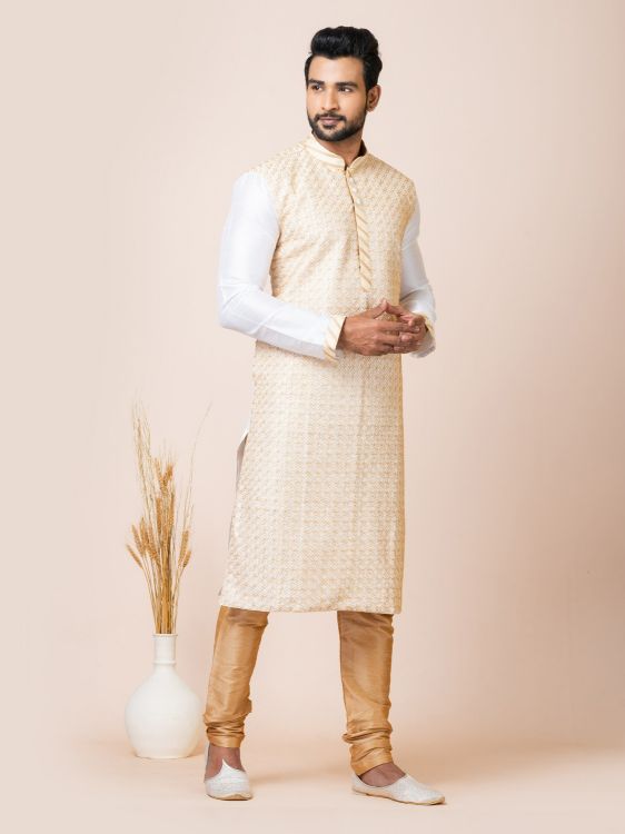 Picture of Good Looking Banarasi Dhupion White Kurta Pajama