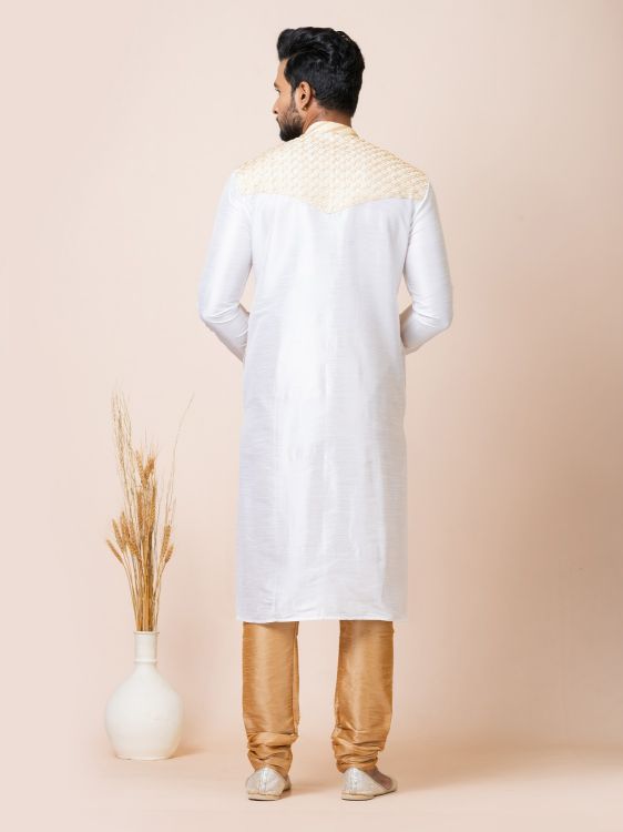 Picture of Good Looking Banarasi Dhupion White Kurta Pajama